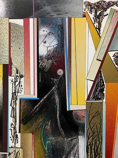 Detail from, Strangely Boxed Thoughts. Spraypaint ink and watercolour on arches paper Jason Davies 2006.