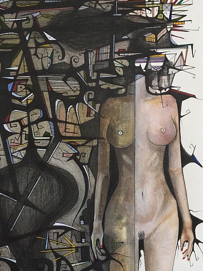 Detail from, Guardians of darkness  P1. Watercolour and ink on arches paper, 2015-17 JDavies