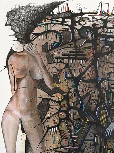 Detail from guardians of  darkness P2. Watercolour and ink on arches paper 2015-17 JDAVIESARTS