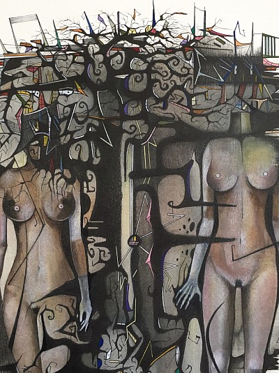 Detail from, Guardians of Darkness P4. Watercolour and ink on arches paper 2015-17 JDavies