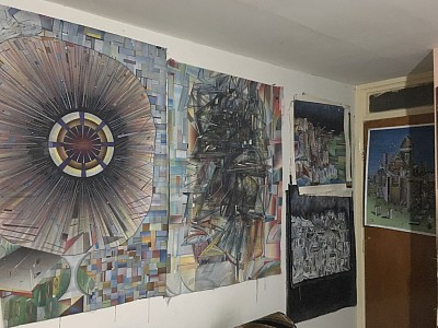 Old studio shot. Woodside Walk 2016, various paintings and styles. JDavies 