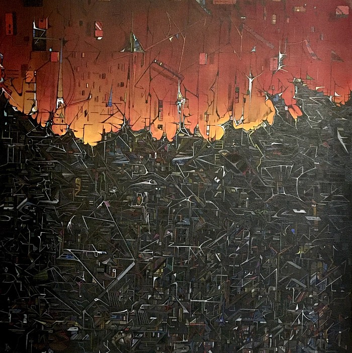 Mind On Fire. Pro acrylic brush work on canvas, 24 x 24 inches Jason davies 2016